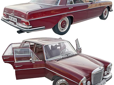 Burgundy Vintage Mercedes Benz Car With Open Doors 3d model