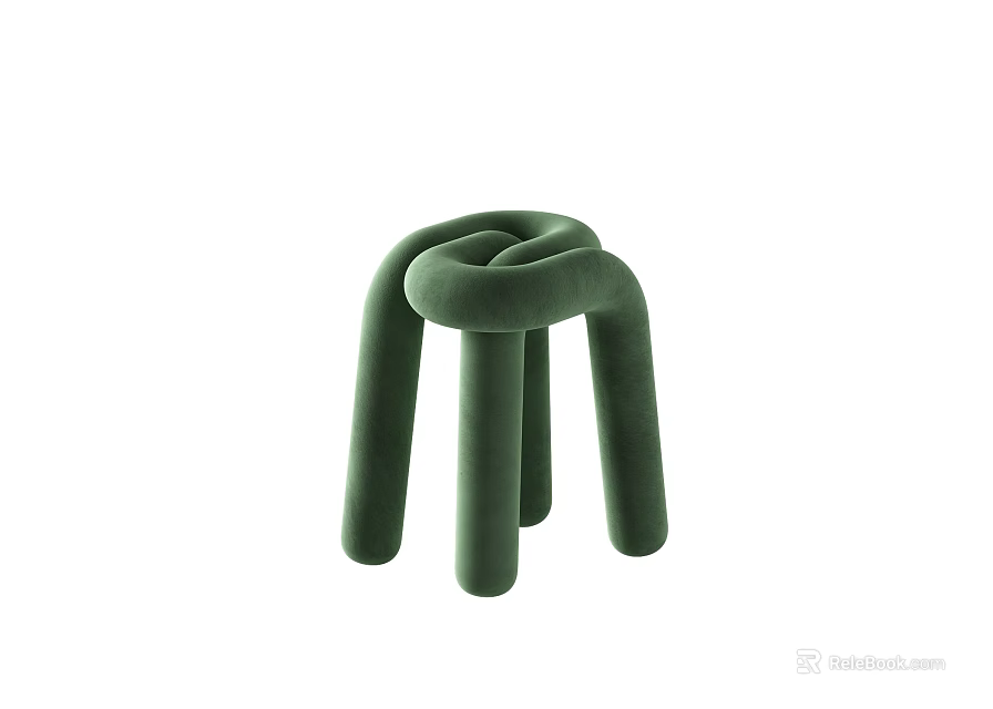 Green Modern Stool With Curved Structure And Velvet Upholstery For Contemporary Home Decor 3d model 
