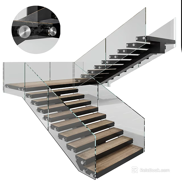 Modern Staircase Design With Glass Railing And Wooden Treads For Contemporary Spaces 3d model 