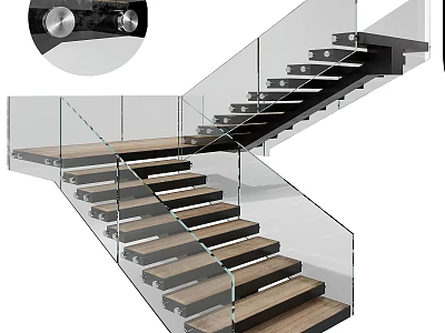 Modern Staircase Design With Glass Railing And Wooden Treads For Contemporary Spaces 3d model