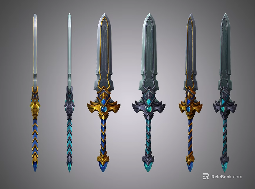 Fantasy Style Decorative Swords With Various Designs Ornate Hilts And Colorful Accents 3d model 