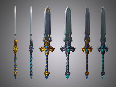 Three Shades Two Knight Sword Novice Sword Gentleman Sword Emperor Sword Medieval Hand-painted Weapon 3d model