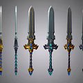 Fantasy Style Decorative Swords With Various Designs Ornate Hilts And Colorful Accents