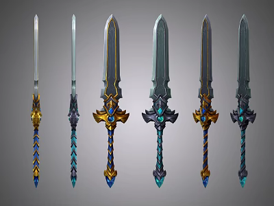Fantasy Style Decorative Swords With Various Designs Ornate Hilts And Colorful Accents 3d model