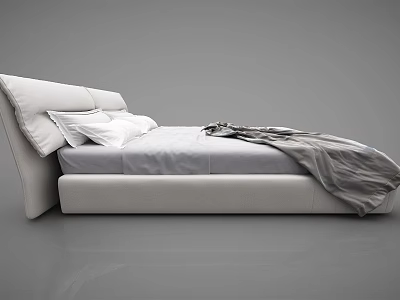 Modern Light Colored Double Bed With Upholstered Headboard White Pillows And Gray Blanket 3d model