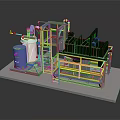 Industrial Processing Equipment Setup With Blue Tank Yellow Railings And Green Unit