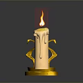 Yellow Candle With Wrapped Decorative Ribbon Golden Base And Wick