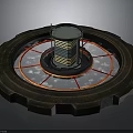 Mechanical Gear Structure With Central Tower And Red White Circular Lines