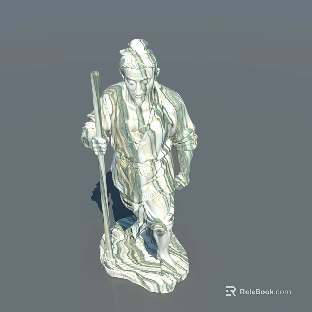 Hand Carved Classical Figure Sculpture With Walking Stick And Marble Texture 3d model 