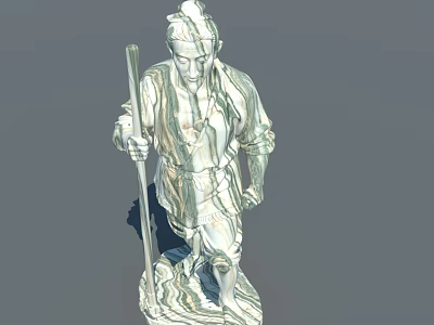 Hand Carved Classical Figure Sculpture With Walking Stick And Marble Texture 3d model