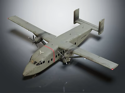 Twin Propeller Gray Passenger Plane With Wings Windows And Tail Section Design 3d model