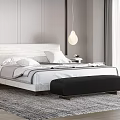 Modern Bedroom Interior Design With White Headboard Gray Rug And Yellow Accent Chair