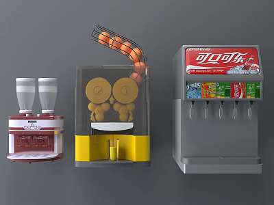 Commercial Equipment Including Coffee Machine Snack Dispenser And Coca Cola Beverage Dispenser With Multiple Flavors 3d model