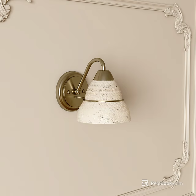 Elegant Vintage Brass Wall Lamp With White Textured Shade On Beige Wall 3d model 