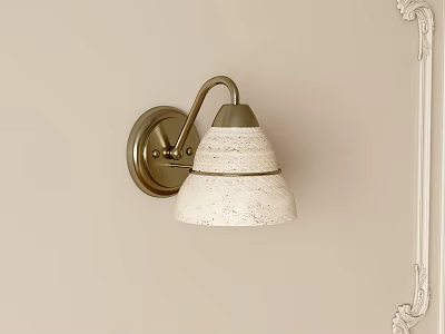 Elegant Vintage Brass Wall Lamp With White Textured Shade On Beige Wall 3d model