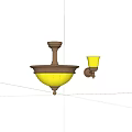 Vintage Brass Ceiling Light With White Glass Shade And Decorative Wall Sconce