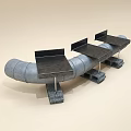 Creative Public Chair Made From Gray Pipe With Three Black Seats And Concrete Bases