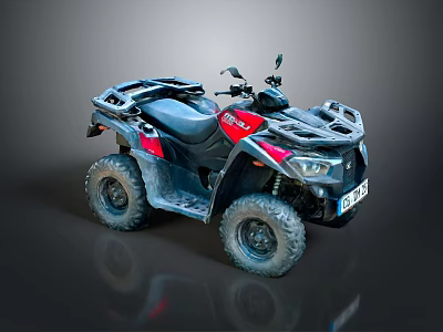 Black And Red Off Road ATV Quad Bike Featuring Large Tires Front Bumper Rear Rack 3d model
