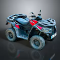 Black And Red Off Road ATV Quad Bike Featuring Large Tires Front Bumper Rear Rack