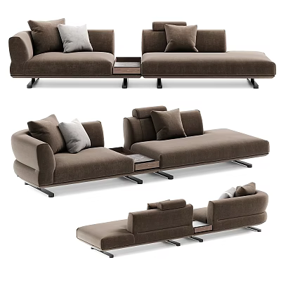Modern Brown Fabric Sectional Sofa With Modular Design Metal Legs And Soft Pillows 3d model