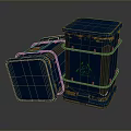 Blue Recycling Bins With Metal Frame And Green Recycle Symbol