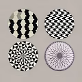 Round Rugs Featuring Various Geometric Patterns and Black White Abstract Designs 3d model