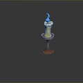 Decorative Brown Candle Holder With Burning Candle And Blue Flame