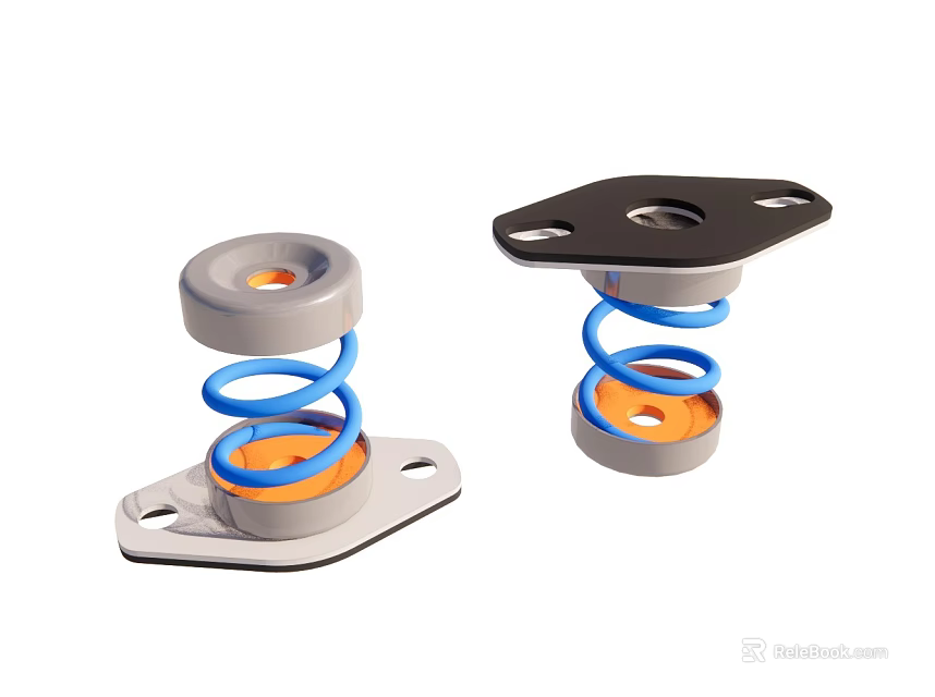 Shock Absorber Devices With Blue Springs Orange Centers Gray And Black Bases 3d model 