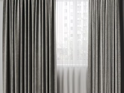 Elegant Textured Curtains With Sheer Panels For Modern Window Interior And Natural Light 3d model