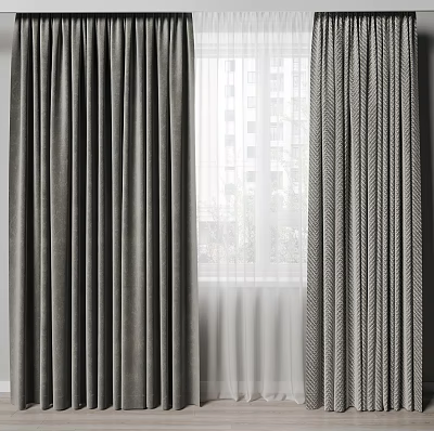 Elegant Textured Curtains With Sheer Panels For Modern Window Interior And Natural Light 3d model