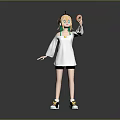 Kid in White Long Sleeve Shirt Black Shorts Holding Donut with Yellow Sneakers Standing Pose