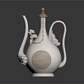 Elegant Silver Decorative Ewer With Golden Top Carved Patterns And Chain Decoration