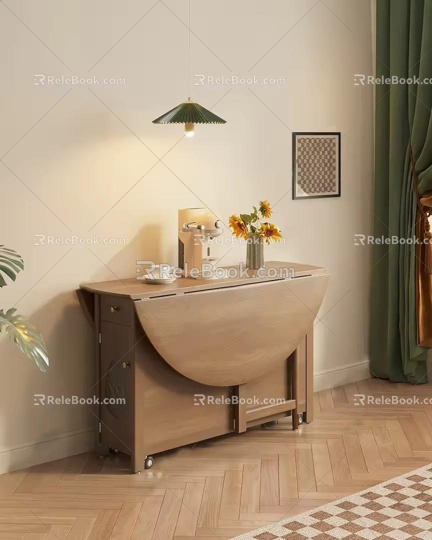 Modern Dining Table Walnut Folding Dining Table and Chair 3d model