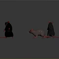 Three Mice In Different Colors With Standing Poses On Gray Background With Reflections