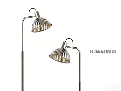 Modern Silver Metal Floor Lamp With Striped Shade And 1450mm Height 3d model