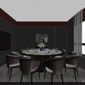 Modern Elegant Private Dining Room With Round Table Chairs And TV 3d model