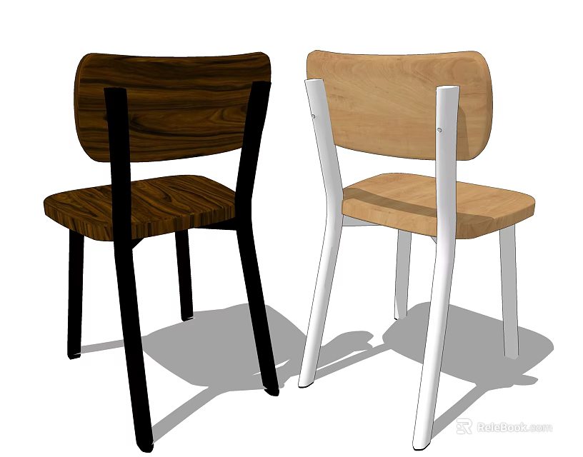 Modern Single Chairs With Dark And Light Wood Frame And Backrest 3d model 