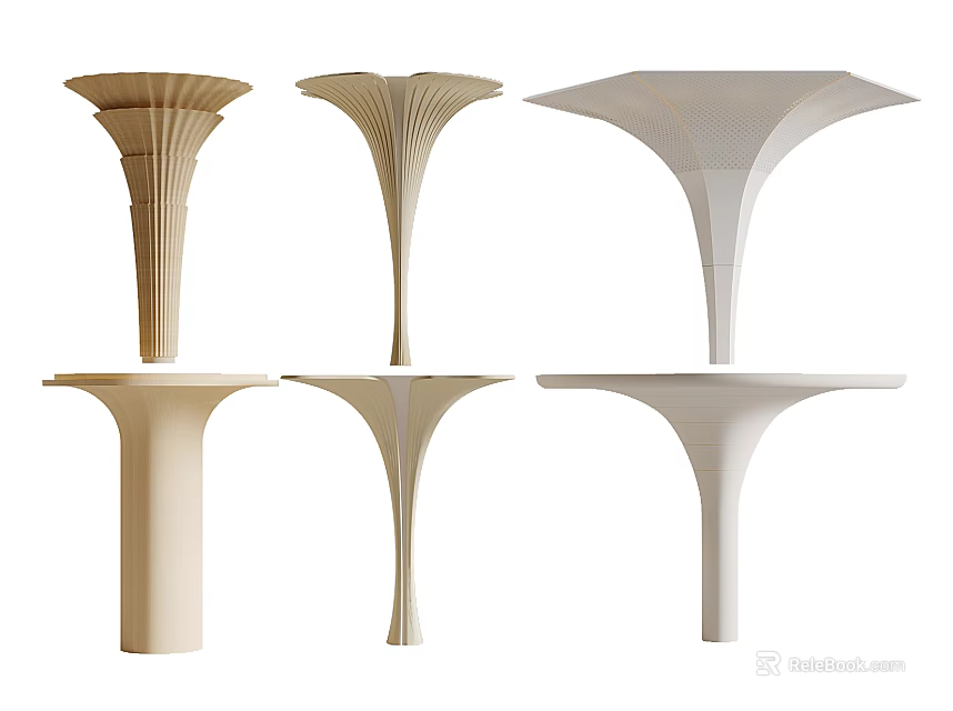 Modern Decorative Columns with Unique Fan Shaped Tops in Beige and White Tones 3d model 
