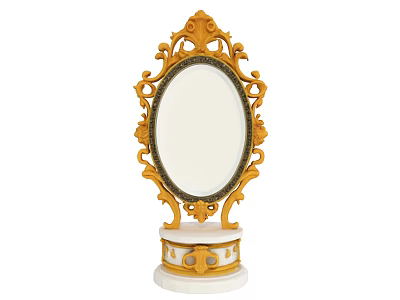 Classical Style Decorative Ornament Set With Golden Carved Frame Oval Mirror And White Base 3d model