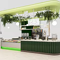 Green Decor Milk Tea Shop Featuring Hanging Plants Bar Counter And Menu Board