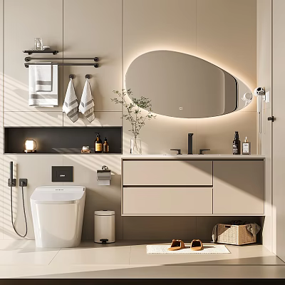 Modern Bathroom Vanity Cabinet With LED Mirror Towel Rack Sink And Storage Design 3d model