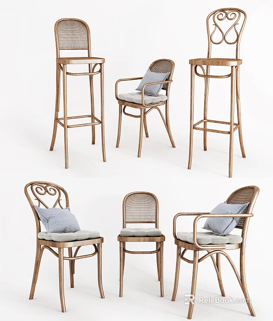 Wicker Leisure Chairs With Stylish Designs Soft Cushions And Light Wooden Frames 3d model 