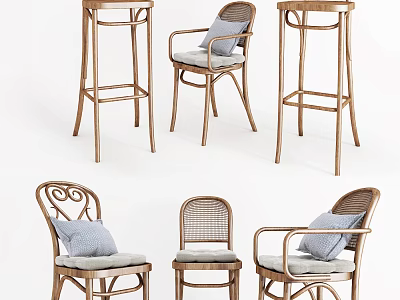 Wicker Leisure Chairs With Stylish Designs Soft Cushions And Light Wooden Frames 3d model