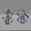 Silver Cartoon Character With Flowing Creature Elements And Shiny Metallic Design