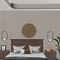Wooden Double Bed With Nightstands Table Lamps And Wall Decor In Cozy Bedroom
