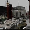 Modern Bar Interior With Stylish Counter Stools Dining Tables And Marble Floor 3d model