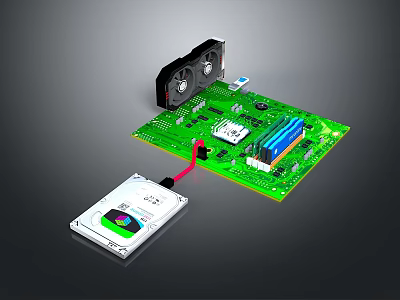 High Performance Computer Motherboard With SSD Cooling Fan And Electronic Components 3d model