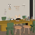 Yellow Oval Table And Green Chairs Set In Kids Room With Toys And Decor Elements