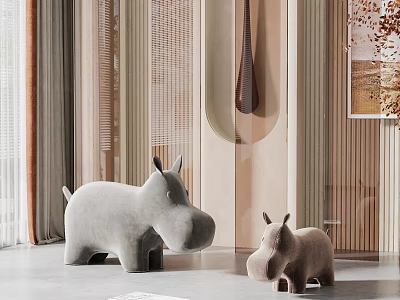 Hippo Plush Toys Large Light Gray and Small Light Pink for Modern Interior Decor 3d model