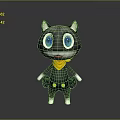 Cute Cartoon Cat Character With Big Blue Eyes Black Body White Ears And Yellow Scarf